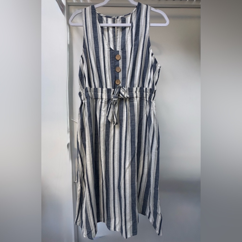 Striped Sleeveless Dress with Buttons